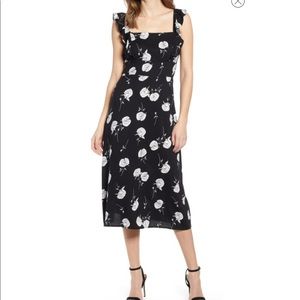 LEITH Black floral Ruffle midi dress